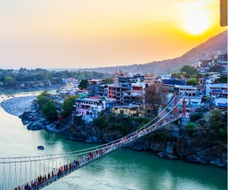 Sunrise view over the Himalayas from Kunjapuri temple.