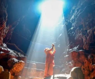 Visiting the Vashistha Gufa (meditation cave) near Rishikesh.