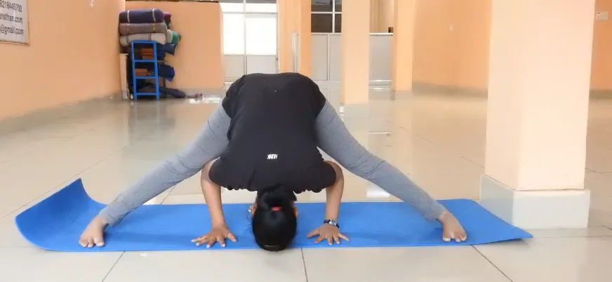 Mastering asanas in our Hatha Yoga course in Rishikesh.